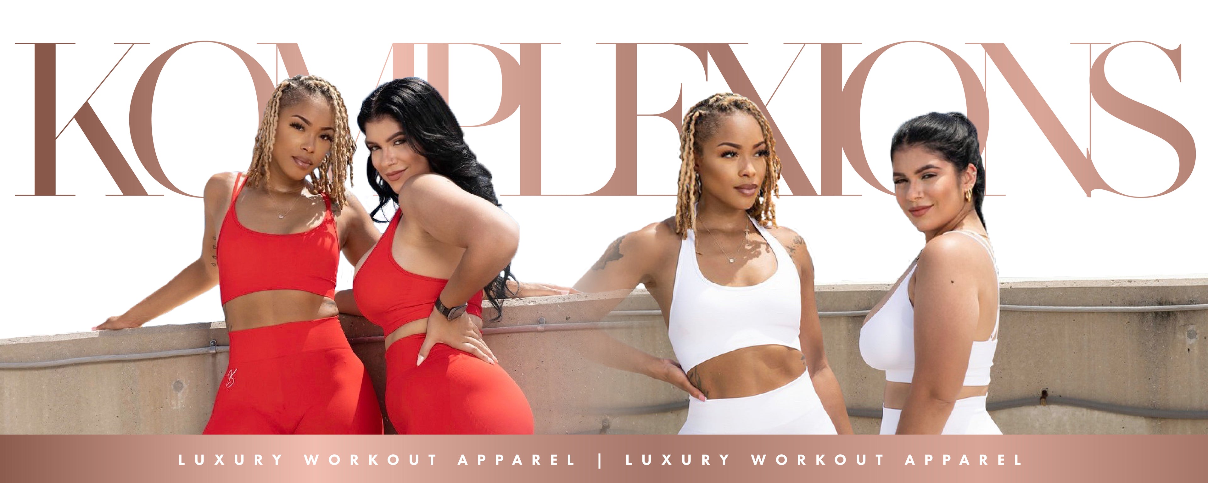 simple luxury banner with 2 models wearing 2 different color sets for the new apparel collection